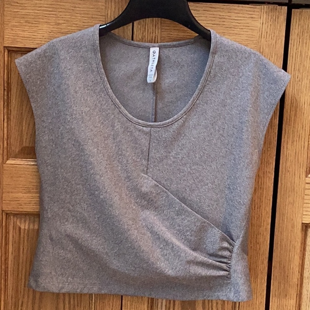 *Athleta | Bayview Ribbed Cropped Faux Wrap Top Workout Tank in Heather Grey L - Picture 2 of 8